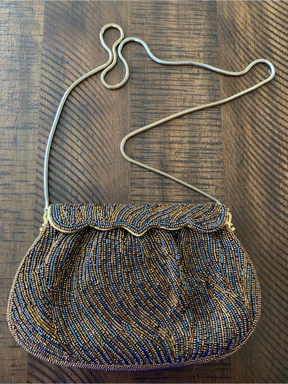 Vintage Walborg Beaded Evening Clutch in Gold and Blue